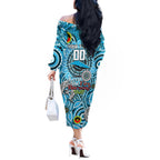 Custom NAIDOC Week 2024 Sharks Off The Shoulder Long Sleeve Dress Mascot Rugby