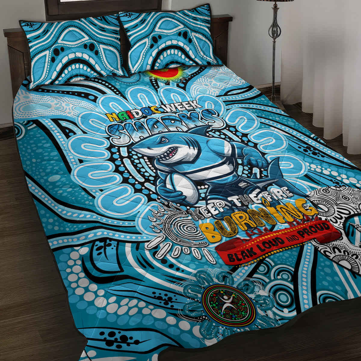 NAIDOC Week 2024 Sharks Quilt Bed Set Mascot Rugby