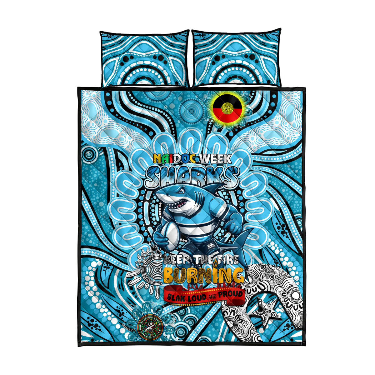 NAIDOC Week 2024 Sharks Quilt Bed Set Mascot Rugby