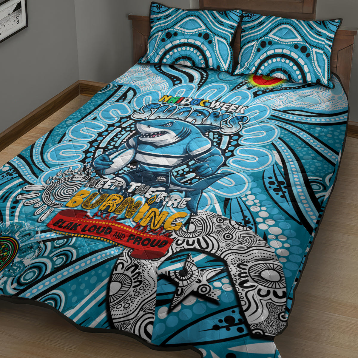 NAIDOC Week 2024 Sharks Quilt Bed Set Mascot Rugby