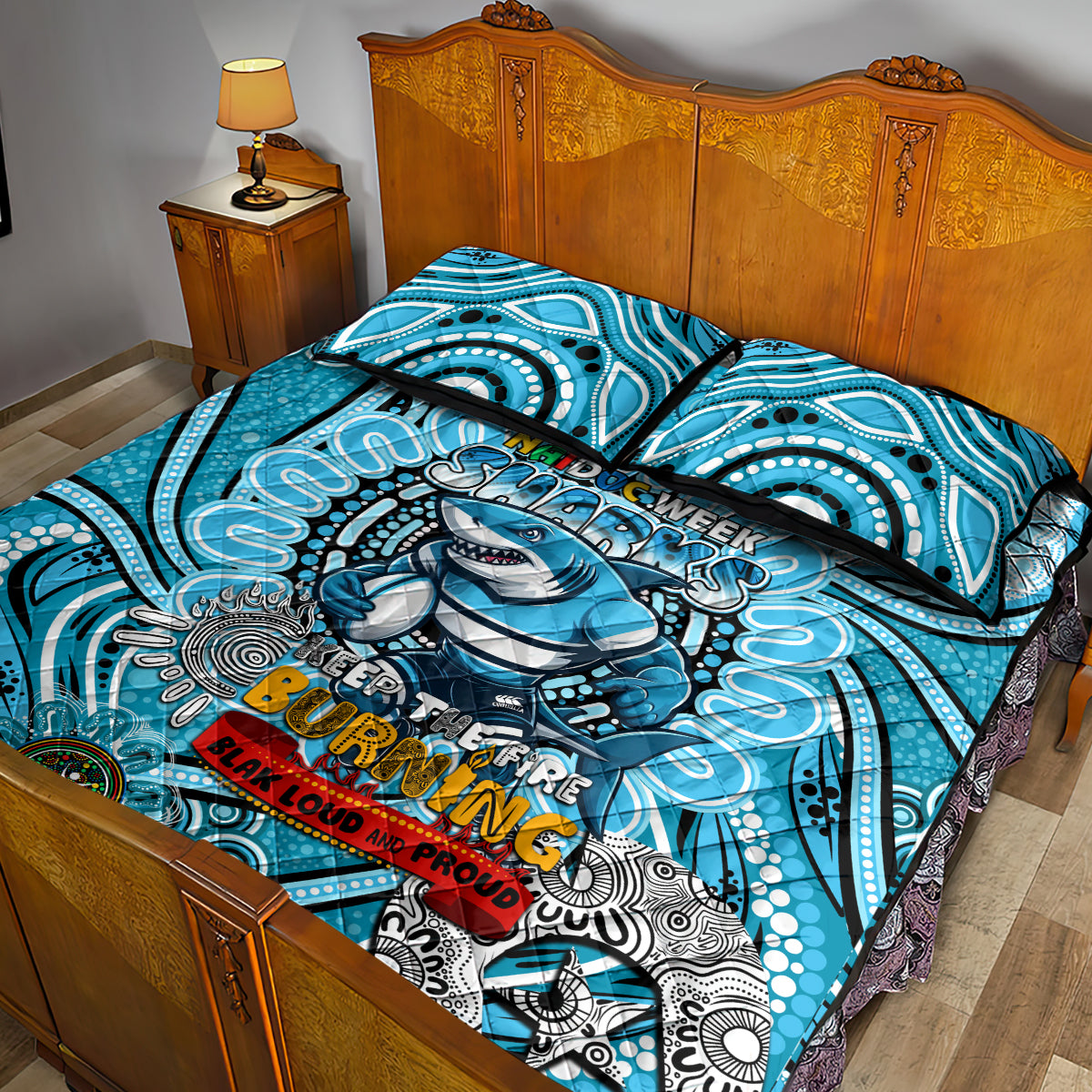 NAIDOC Week 2024 Sharks Quilt Bed Set Mascot Rugby