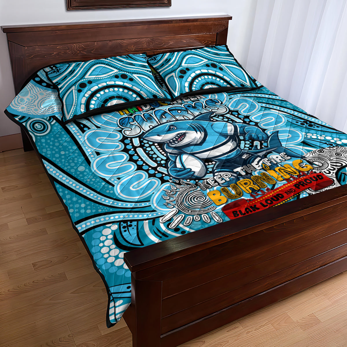 NAIDOC Week 2024 Sharks Quilt Bed Set Mascot Rugby