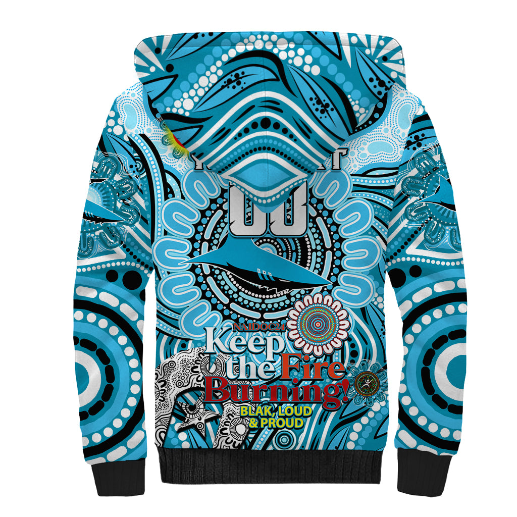 Custom NAIDOC Week 2024 Sharks Sherpa Hoodie Mascot Rugby