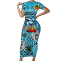 Custom NAIDOC Week 2024 Sharks Short Sleeve Bodycon Dress Mascot Rugby