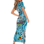 Custom NAIDOC Week 2024 Sharks Short Sleeve Bodycon Dress Mascot Rugby
