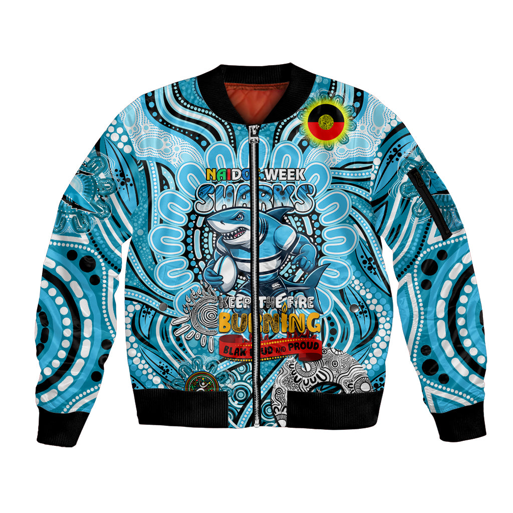 Custom NAIDOC Week 2024 Sharks Sleeve Zip Bomber Jacket Mascot Rugby