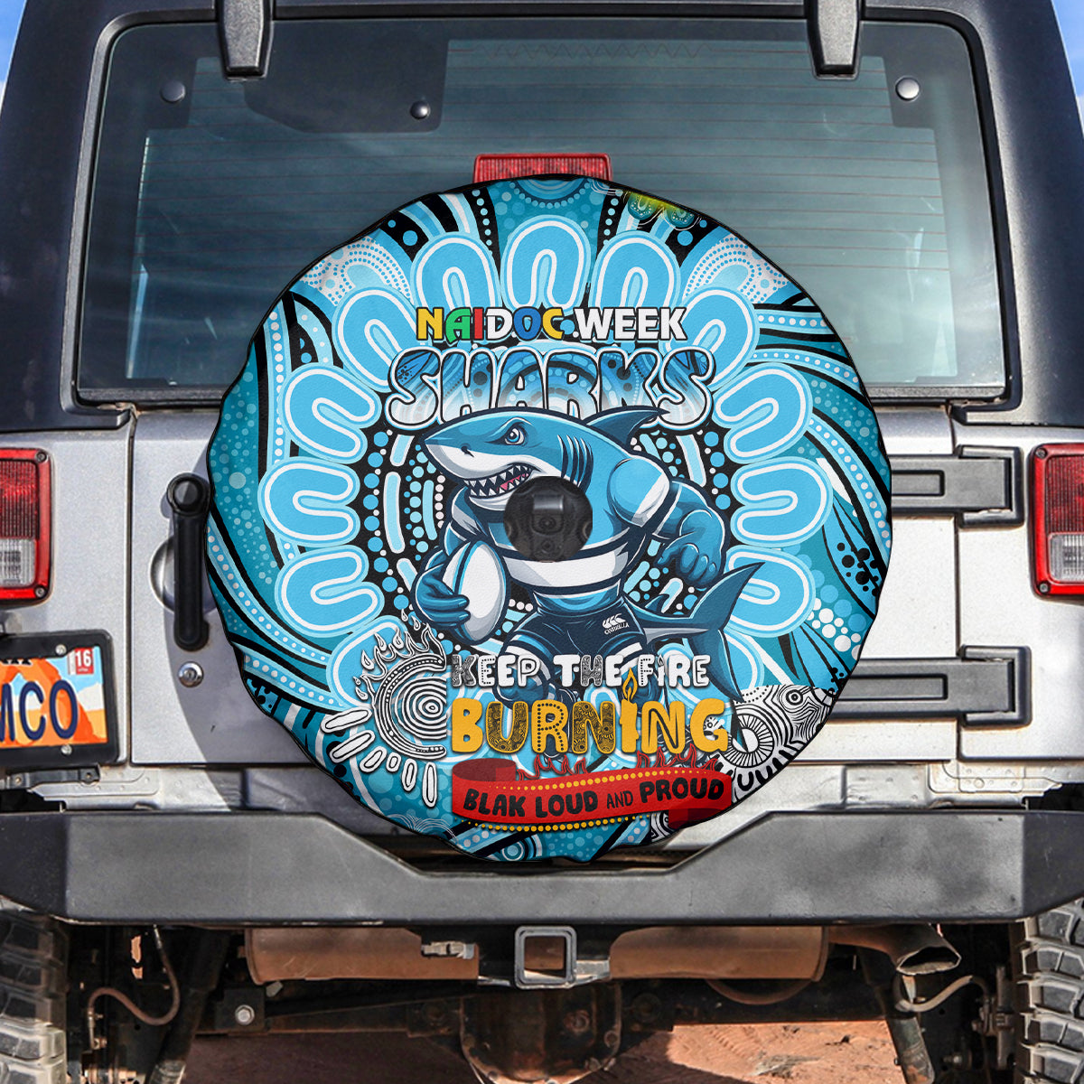 NAIDOC Week 2024 Sharks Spare Tire Cover Mascot Rugby