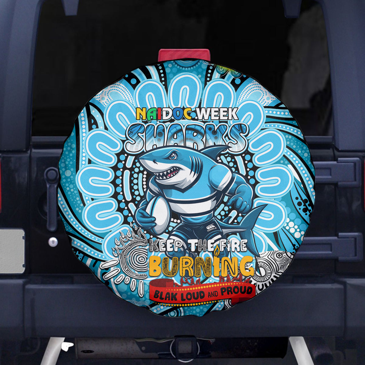 NAIDOC Week 2024 Sharks Spare Tire Cover Mascot Rugby