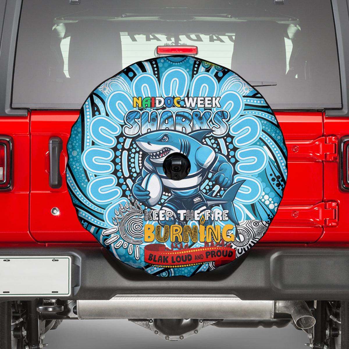 NAIDOC Week 2024 Sharks Spare Tire Cover Mascot Rugby