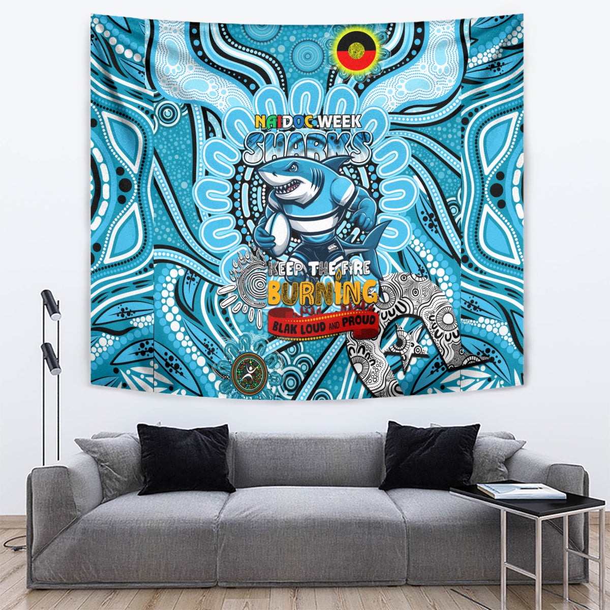 NAIDOC Week 2024 Sharks Tapestry Mascot Rugby