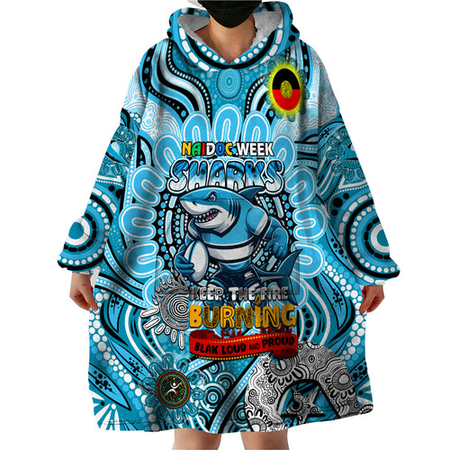 Custom NAIDOC Week 2024 Sharks Wearable Blanket Hoodie Mascot Rugby