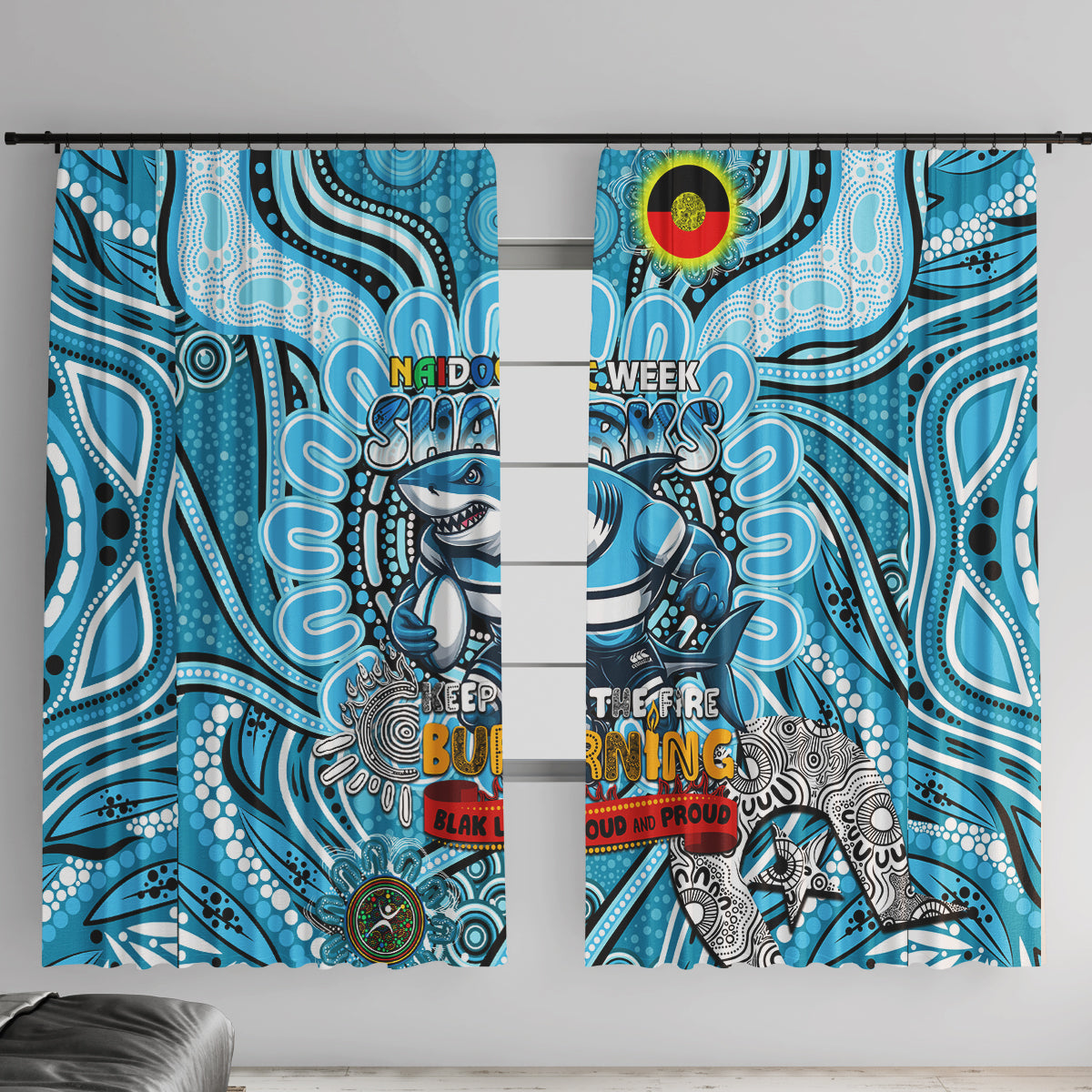 NAIDOC Week 2024 Sharks Window Curtain Mascot Rugby