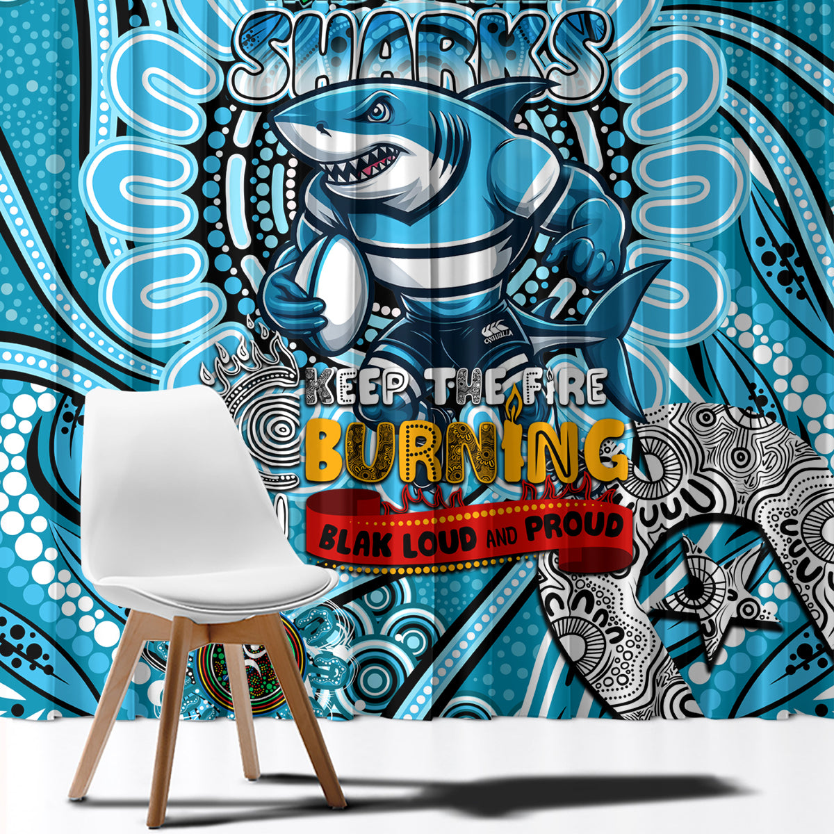 NAIDOC Week 2024 Sharks Window Curtain Mascot Rugby