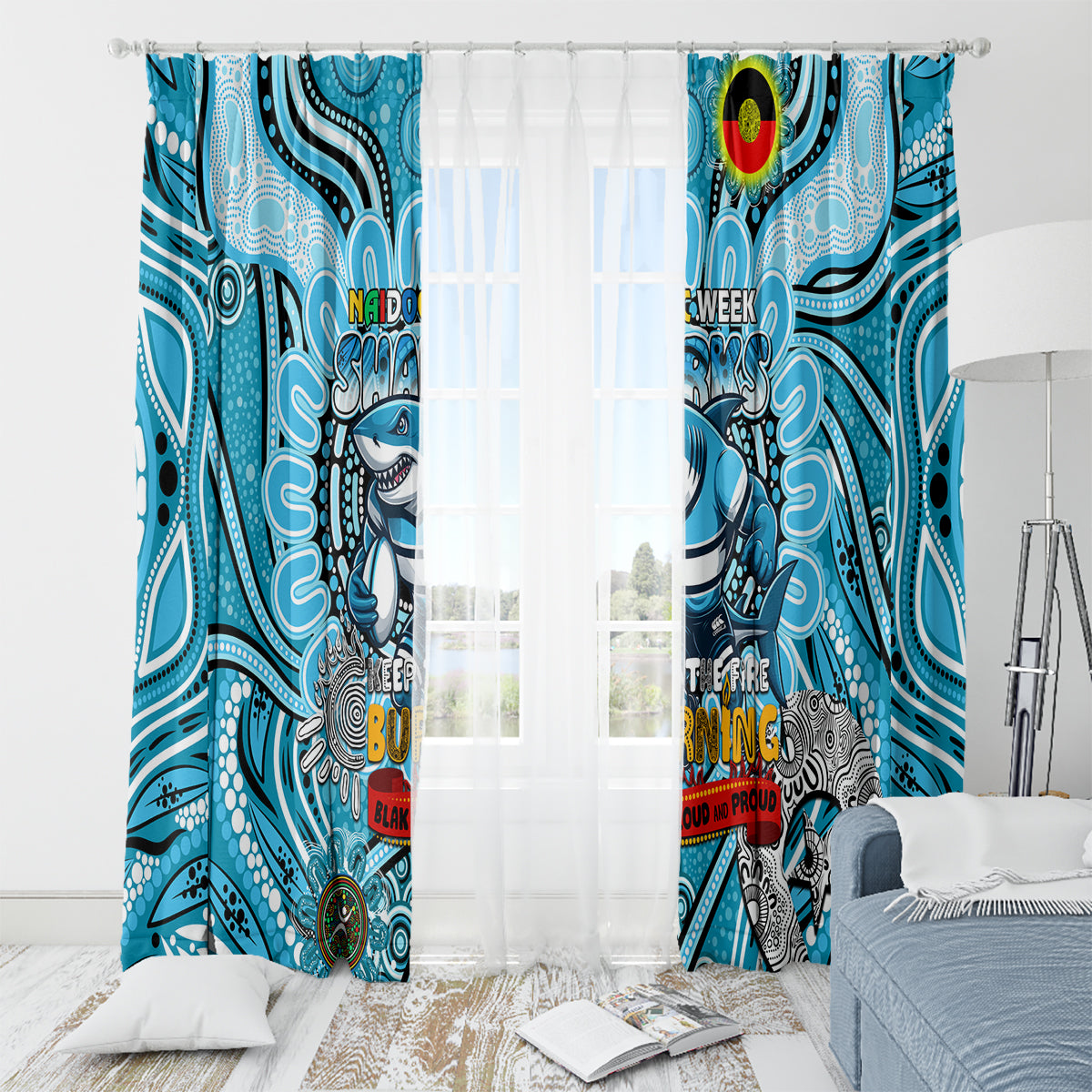 NAIDOC Week 2024 Sharks Window Curtain Mascot Rugby