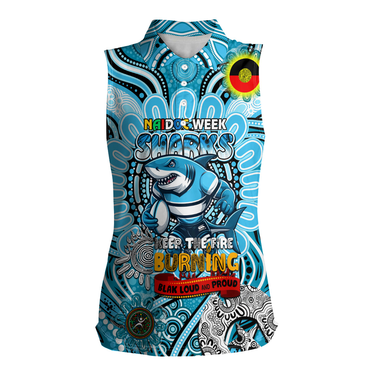 Custom NAIDOC Week 2024 Sharks Women Sleeveless Polo Shirt Mascot Rugby