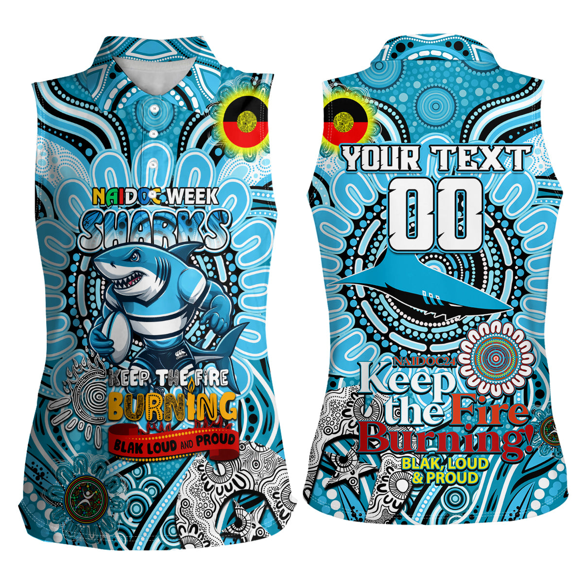 Custom NAIDOC Week 2024 Sharks Women Sleeveless Polo Shirt Mascot Rugby