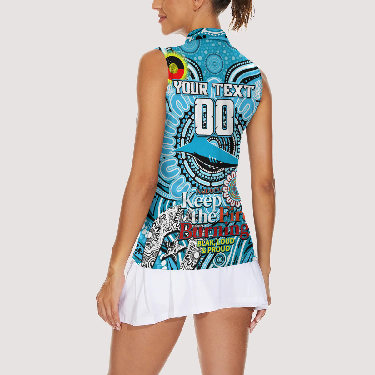 Custom NAIDOC Week 2024 Sharks Women Sleeveless Polo Shirt Mascot Rugby