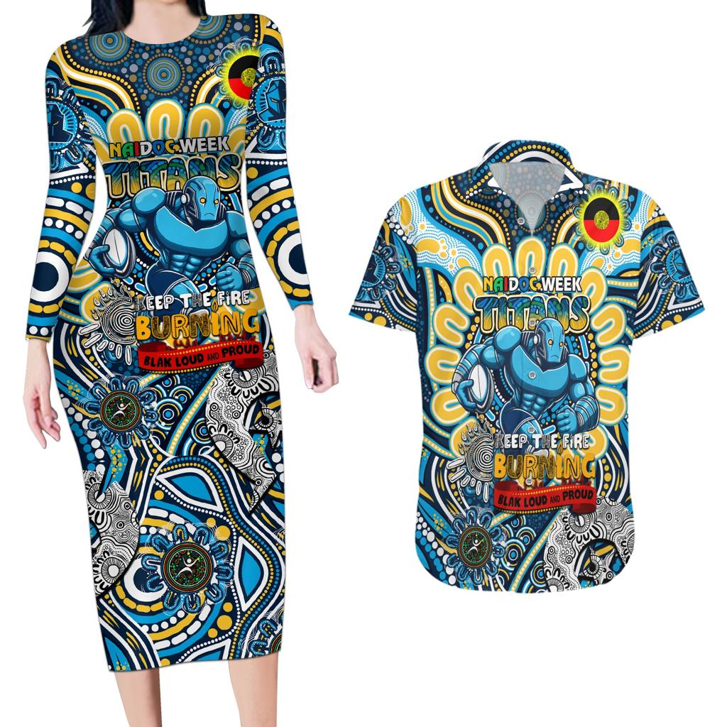 Custom NAIDOC Week 2024 Titans Couples Matching Long Sleeve Bodycon Dress and Hawaiian Shirt Mascot Rugby