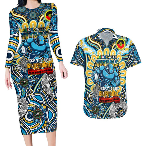 Custom NAIDOC Week 2024 Titans Couples Matching Long Sleeve Bodycon Dress and Hawaiian Shirt Mascot Rugby