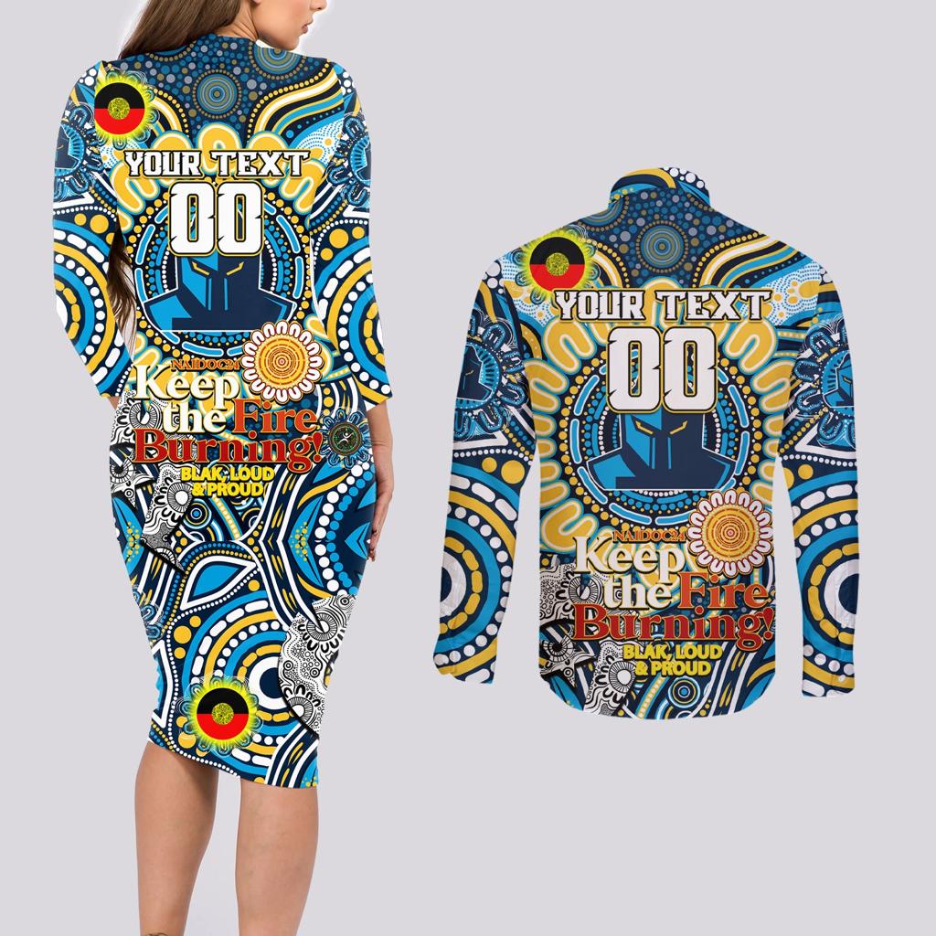 Custom NAIDOC Week 2024 Titans Couples Matching Long Sleeve Bodycon Dress and Long Sleeve Button Shirt Mascot Rugby