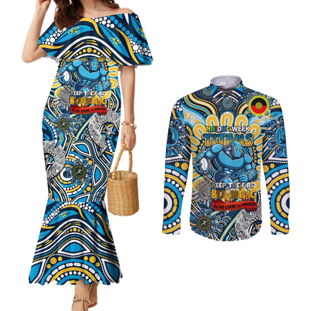 Custom NAIDOC Week 2024 Titans Couples Matching Mermaid Dress and Long Sleeve Button Shirt Mascot Rugby
