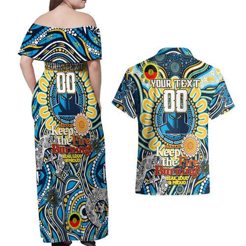 Custom NAIDOC Week 2024 Titans Couples Matching Off Shoulder Maxi Dress and Hawaiian Shirt Mascot Rugby