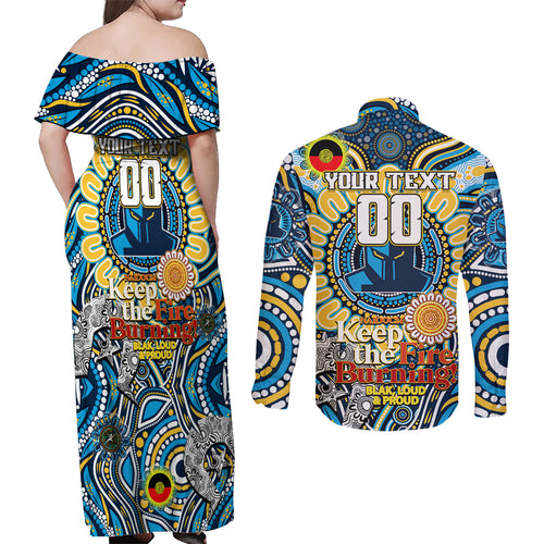 Custom NAIDOC Week 2024 Titans Couples Matching Off Shoulder Maxi Dress and Long Sleeve Button Shirt Mascot Rugby
