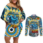 Custom NAIDOC Week 2024 Titans Couples Matching Off Shoulder Short Dress and Long Sleeve Button Shirt Mascot Rugby