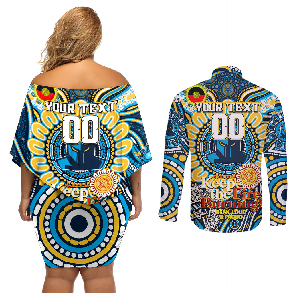Custom NAIDOC Week 2024 Titans Couples Matching Off Shoulder Short Dress and Long Sleeve Button Shirt Mascot Rugby
