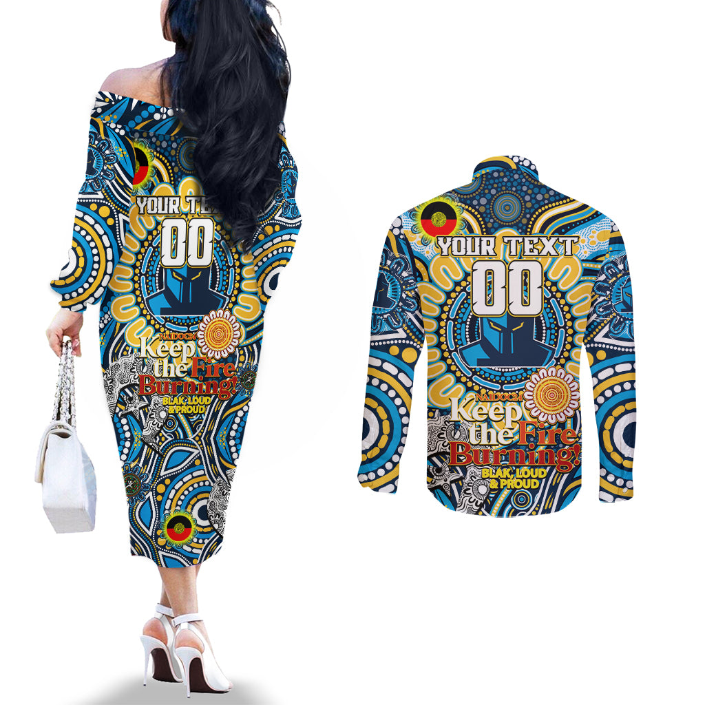 Custom NAIDOC Week 2024 Titans Couples Matching Off The Shoulder Long Sleeve Dress and Long Sleeve Button Shirt Mascot Rugby