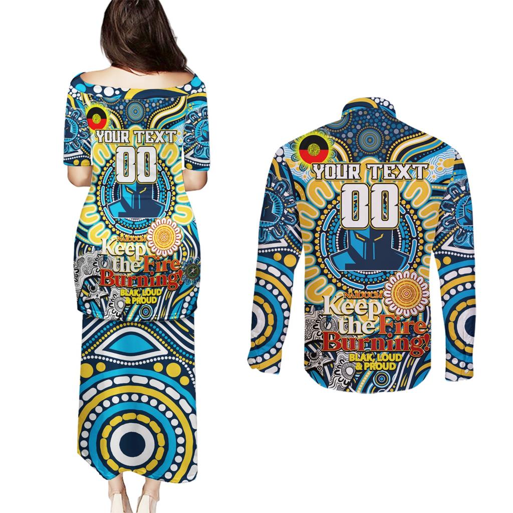 Custom NAIDOC Week 2024 Titans Couples Matching Puletasi and Long Sleeve Button Shirt Mascot Rugby