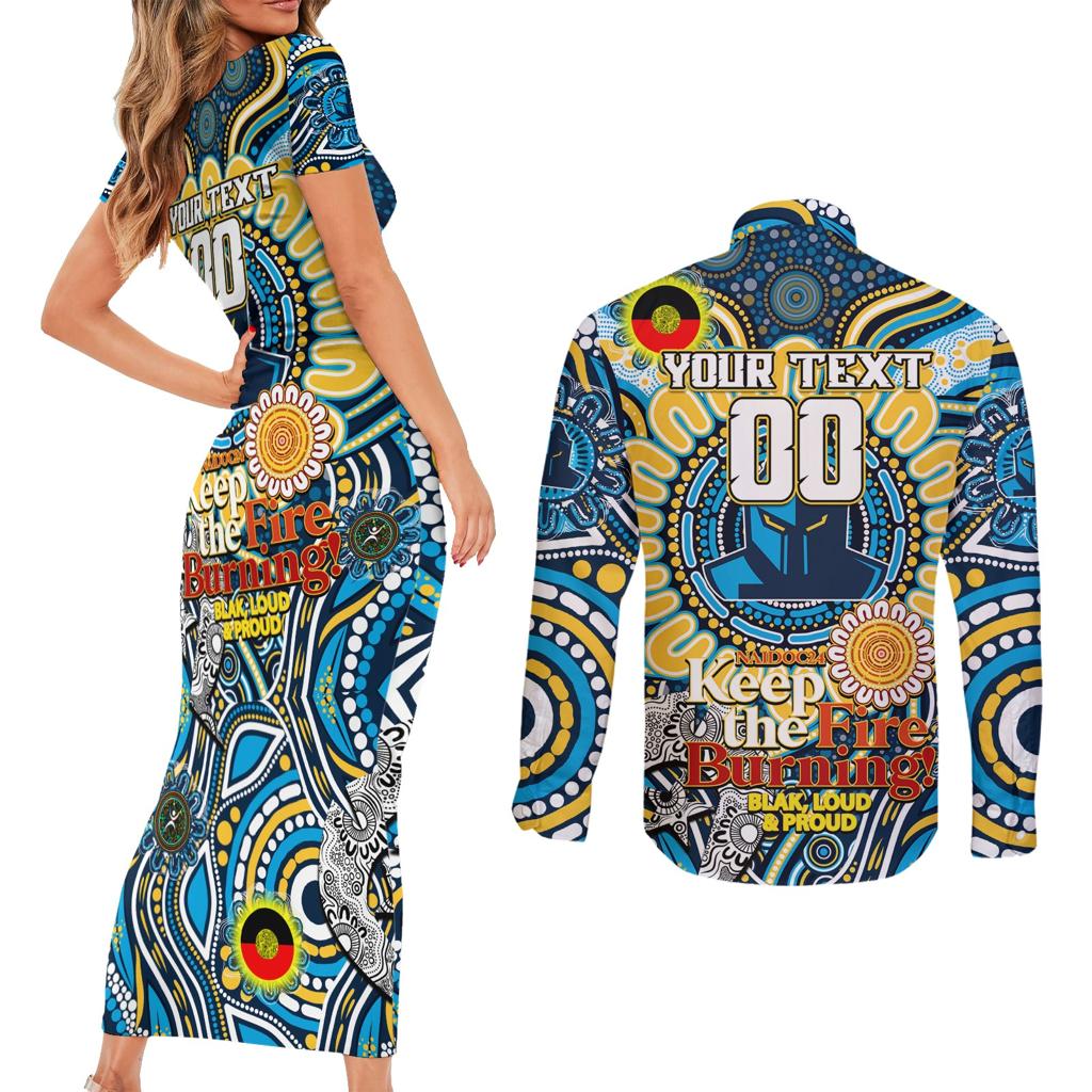 Custom NAIDOC Week 2024 Titans Couples Matching Short Sleeve Bodycon Dress and Long Sleeve Button Shirt Mascot Rugby