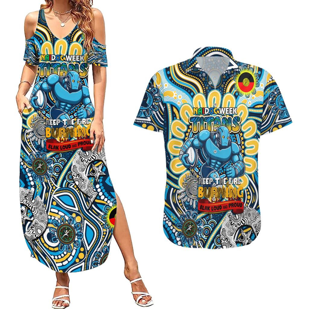 Custom NAIDOC Week 2024 Titans Couples Matching Summer Maxi Dress and Hawaiian Shirt Mascot Rugby