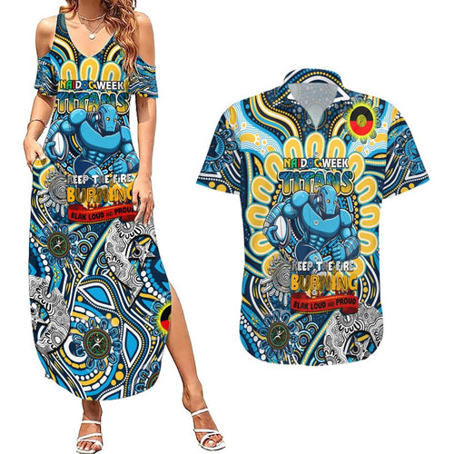 Custom NAIDOC Week 2024 Titans Couples Matching Summer Maxi Dress and Hawaiian Shirt Mascot Rugby