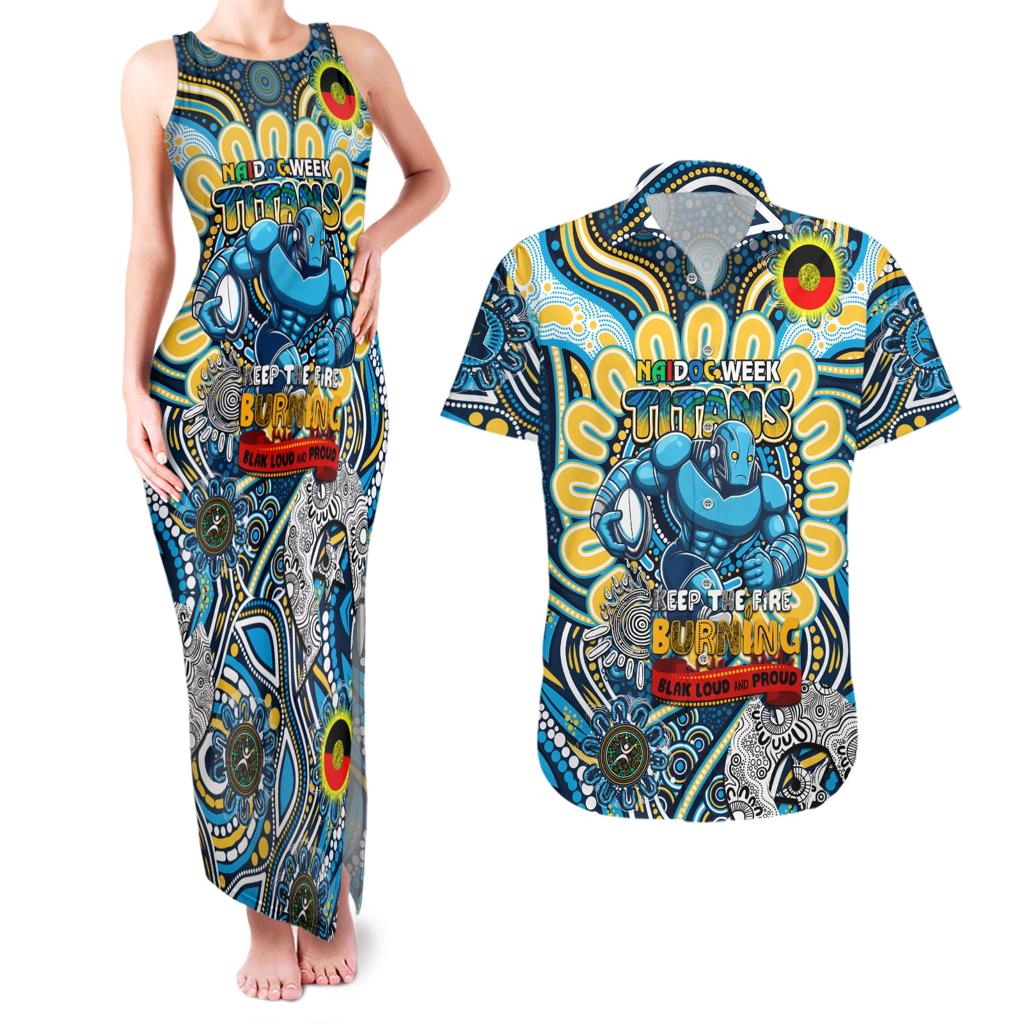 Custom NAIDOC Week 2024 Titans Couples Matching Tank Maxi Dress and Hawaiian Shirt Mascot Rugby