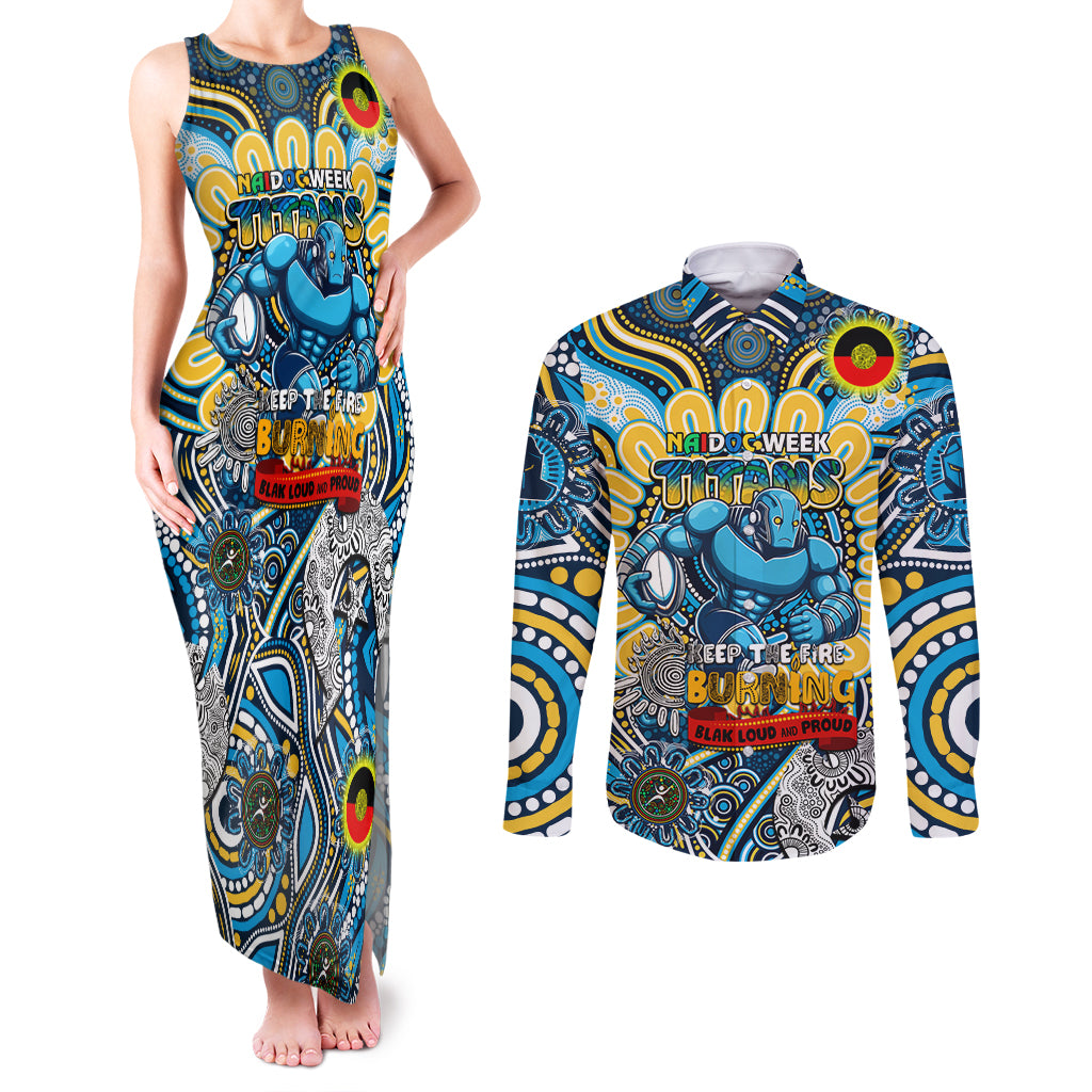 Custom NAIDOC Week 2024 Titans Couples Matching Tank Maxi Dress and Long Sleeve Button Shirt Mascot Rugby