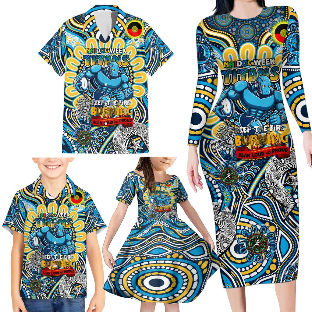 Custom NAIDOC Week 2024 Titans Family Matching Long Sleeve Bodycon Dress and Hawaiian Shirt Mascot Rugby