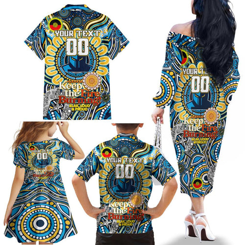 Custom NAIDOC Week 2024 Titans Family Matching Off The Shoulder Long Sleeve Dress and Hawaiian Shirt Mascot Rugby