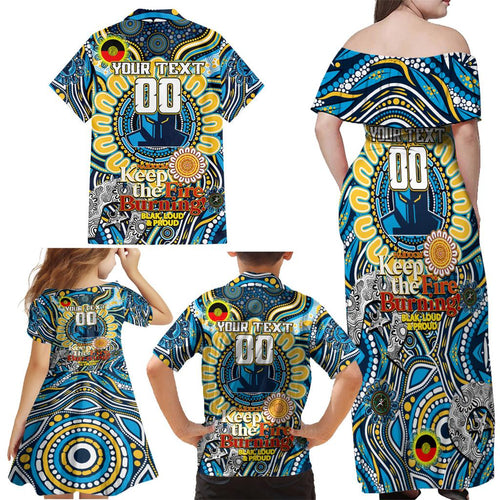 Custom NAIDOC Week 2024 Titans Family Matching Off Shoulder Maxi Dress and Hawaiian Shirt Mascot Rugby