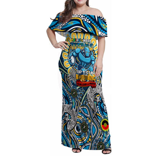 Custom NAIDOC Week 2024 Titans Family Matching Off Shoulder Maxi Dress and Hawaiian Shirt Mascot Rugby