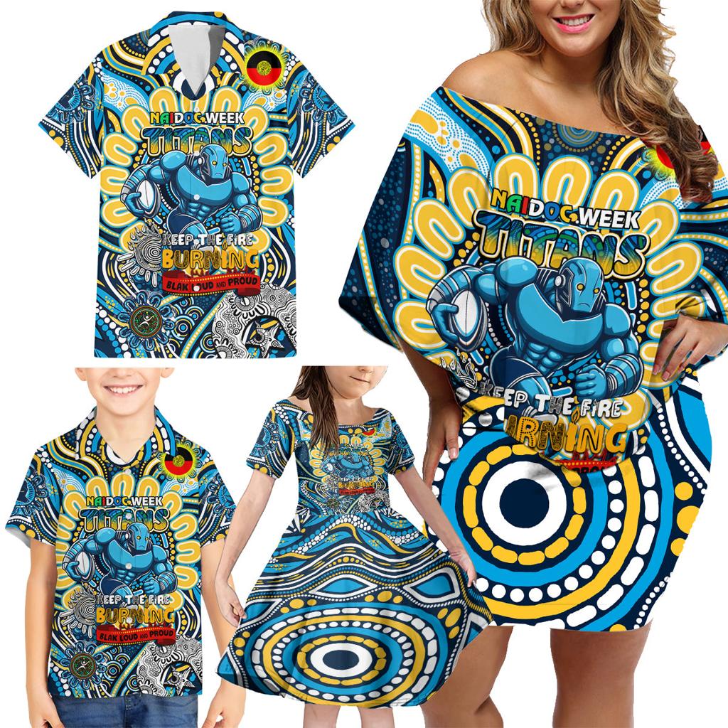 Custom NAIDOC Week 2024 Titans Family Matching Off Shoulder Short Dress and Hawaiian Shirt Mascot Rugby