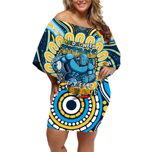 Custom NAIDOC Week 2024 Titans Family Matching Off Shoulder Short Dress and Hawaiian Shirt Mascot Rugby