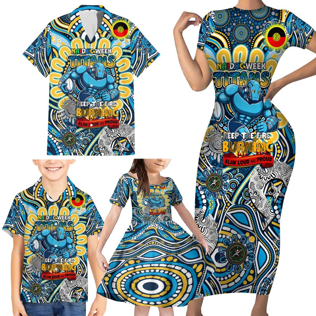 Custom NAIDOC Week 2024 Titans Family Matching Short Sleeve Bodycon Dress and Hawaiian Shirt Mascot Rugby