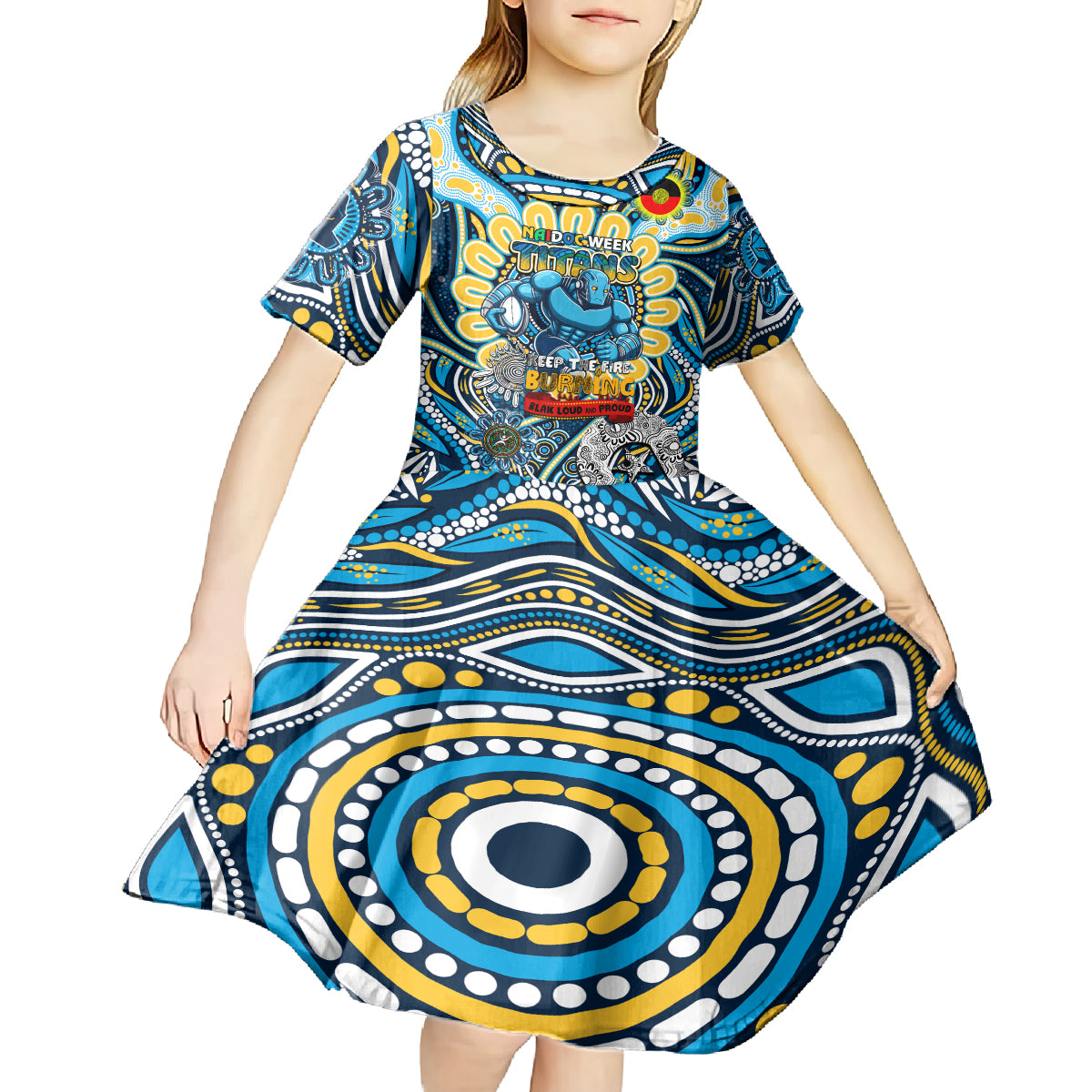 Custom NAIDOC Week 2024 Titans Kid Short Sleeve Dress Mascot Rugby