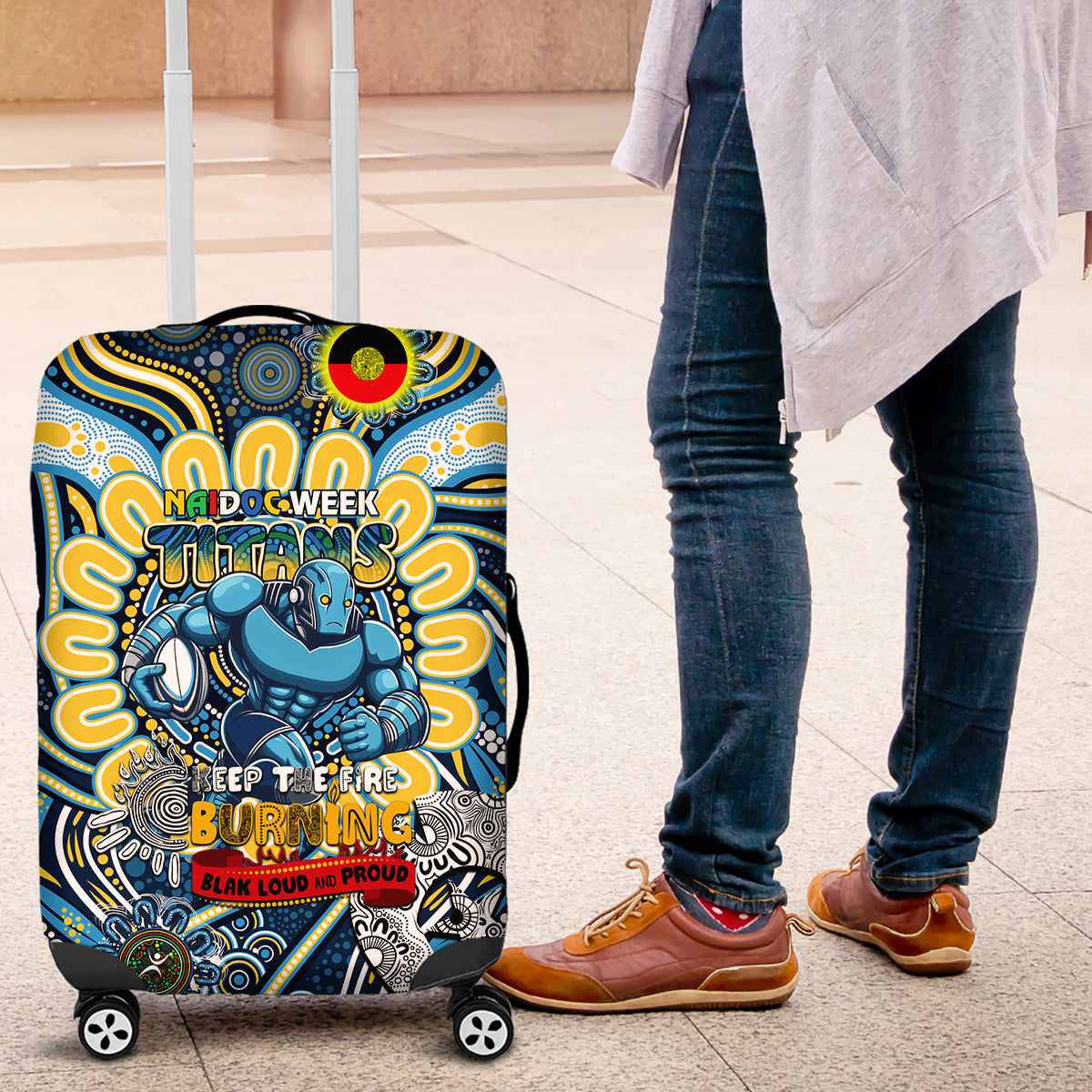 NAIDOC Week 2024 Titans Luggage Cover Mascot Rugby