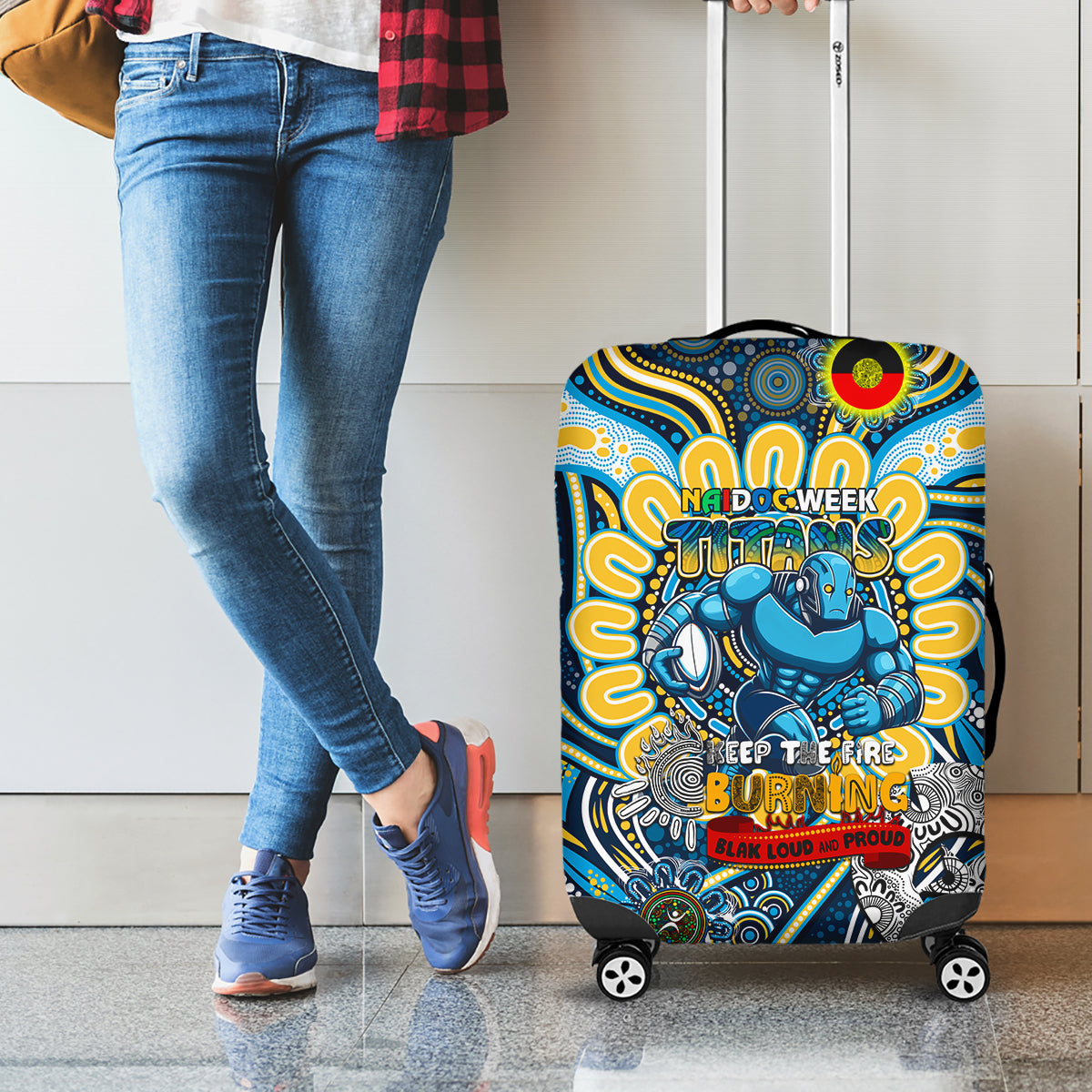 NAIDOC Week 2024 Titans Luggage Cover Mascot Rugby