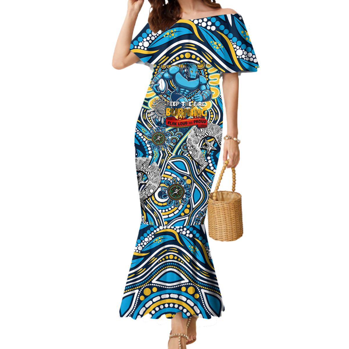 Custom NAIDOC Week 2024 Titans Mermaid Dress Mascot Rugby