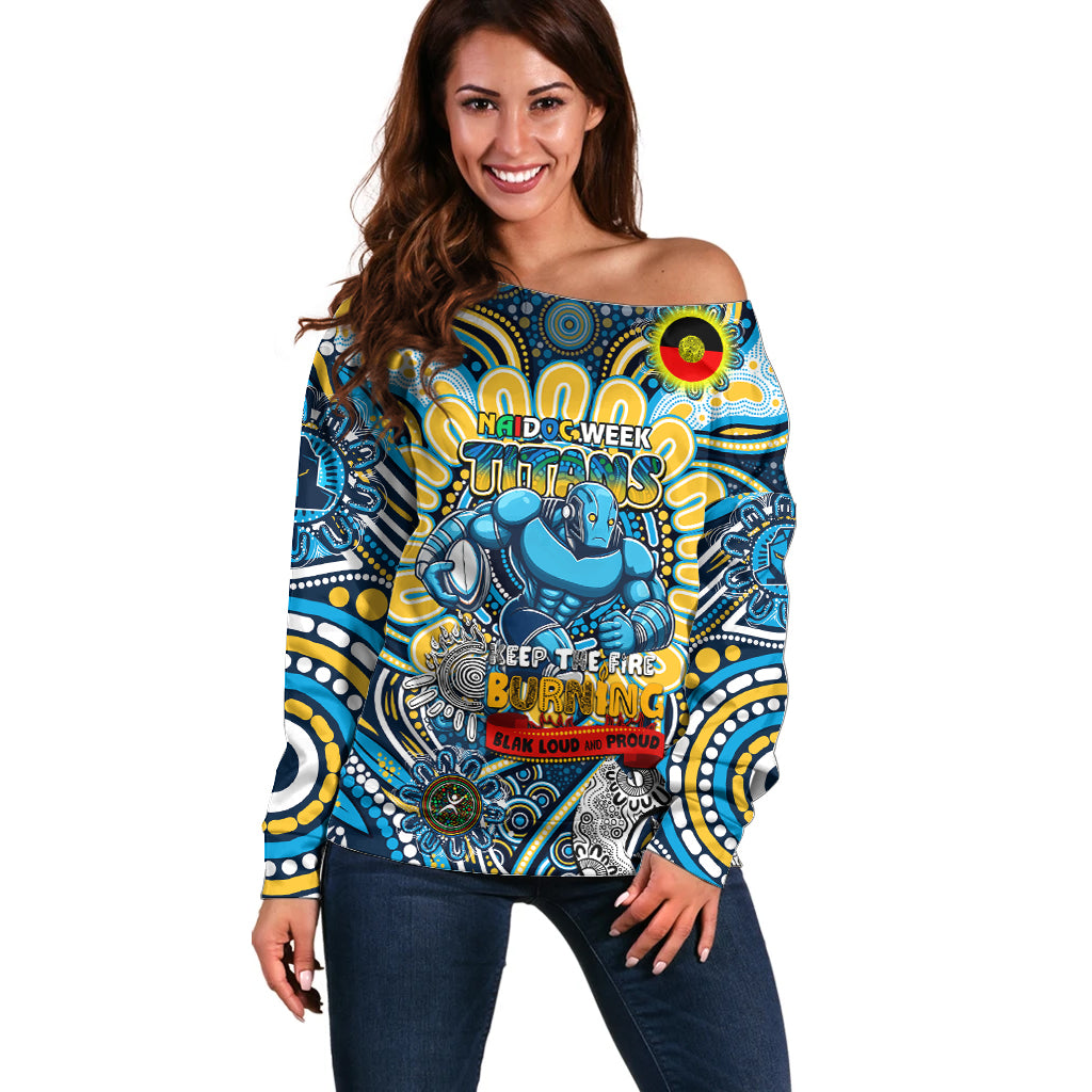 Custom NAIDOC Week 2024 Titans Off Shoulder Sweater Mascot Rugby