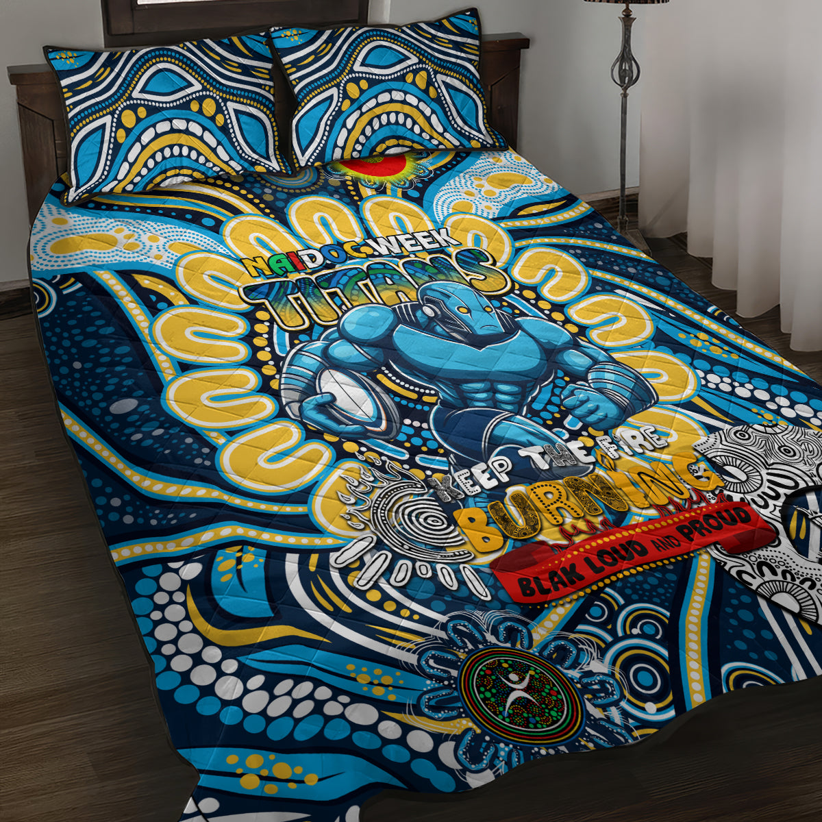 NAIDOC Week 2024 Titans Quilt Bed Set Mascot Rugby