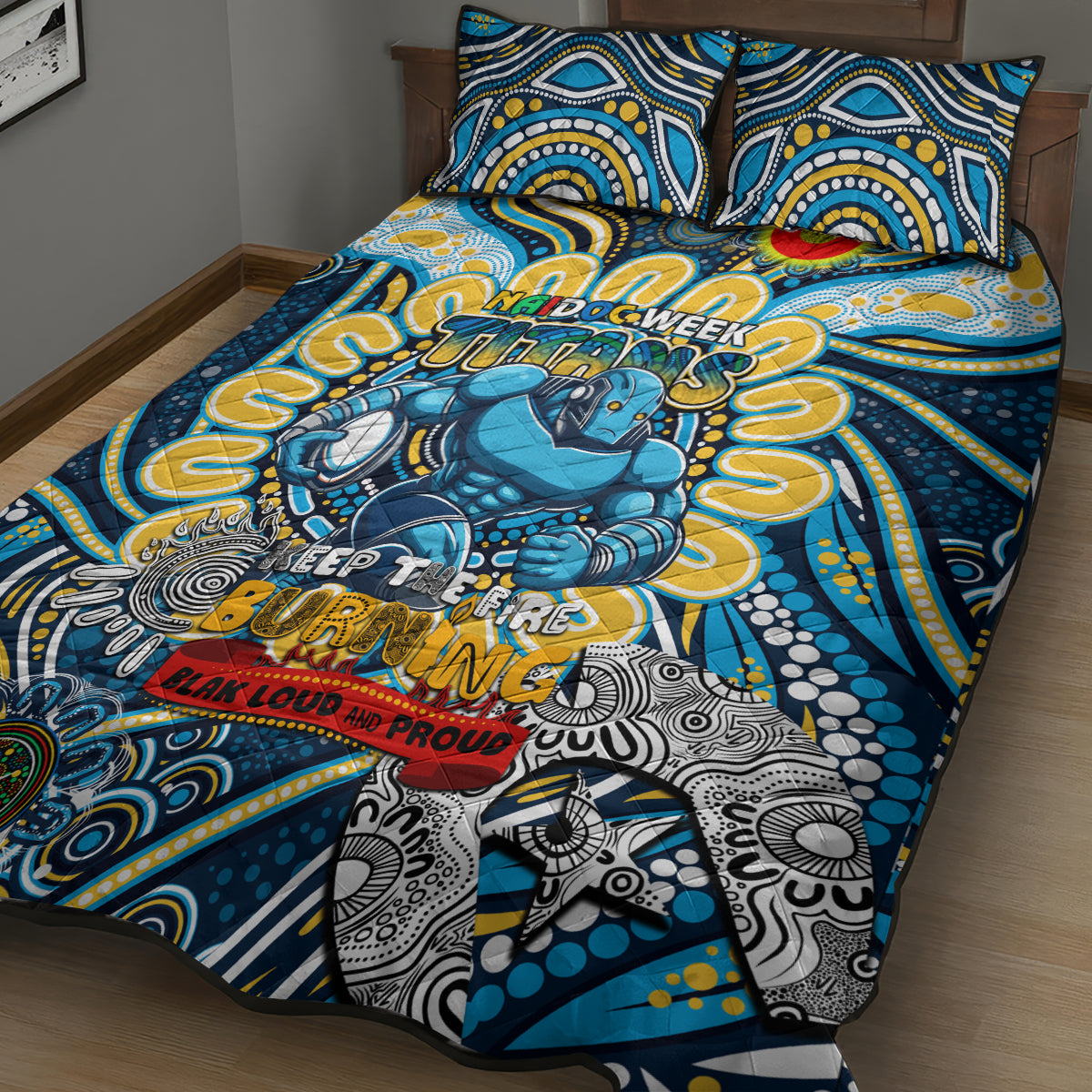 NAIDOC Week 2024 Titans Quilt Bed Set Mascot Rugby